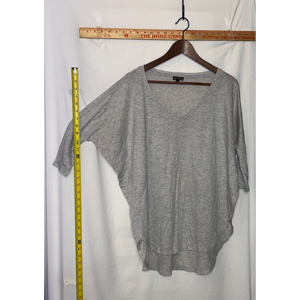 Express Women Gray V Neck Dolman Sleeve Hi Lo Hem Casual Top Shirt Size S